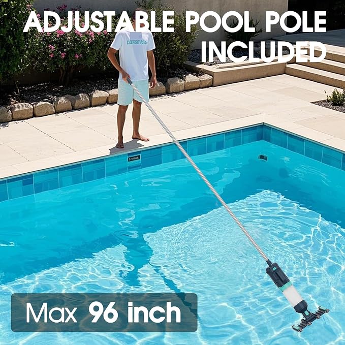 Heave Duty Handheld Pool Vacuum for Above Ground Pool - 18.9GPM Powerful Suction for Deep Cleaning, 25µm Ultra Fine Mesh Filter for Smaller Debris, 14'' Wide Vacuum Head, 60mins Running Time (Blue)