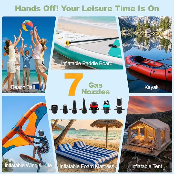Electric Paddle Board Pump Portable, 22 PSI Rechargeable Electric SUP Air Pump, Intelligent Dual Stage Inflation & Deflation, Auto-Off, for Paddle Boards, Kayak, Kite, Tent