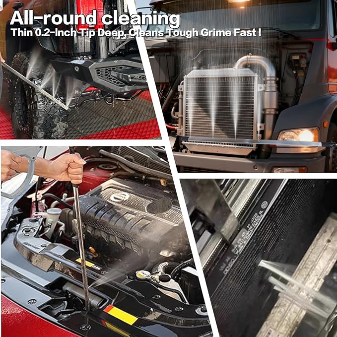 47" & 24" Radiator Cleaning Wand 2-Piece Set - 4500 PSI Stainless Steel Dual Water/Air Radiator cleaner Cleaner w/Pressure Washer Gun Adapter & Tips for Cars, Trucks, RVs, Heavy Equipment