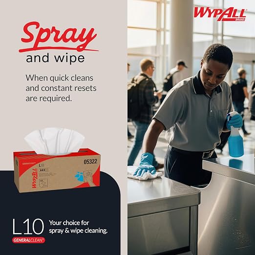 WypAll GeneralClean L10 Cloths Light Cleaning Wipes (05322), Pop-Up Box, Bulk Paper Wipers, White (18 Packs of 125 Sheets, 2,250 Sheet Total)