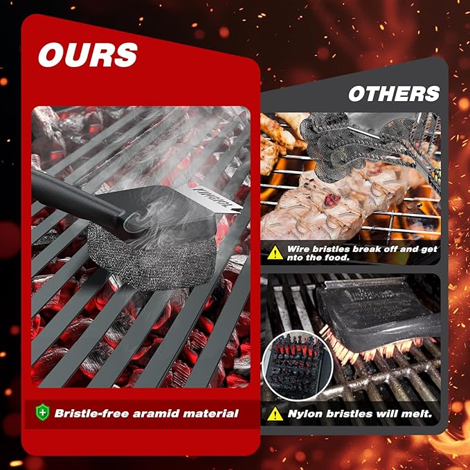 Grill Brush for Outdoor Grill - Steel Fiber Fabric Grill Cleaner Brush, BBQ Cleaning Brush with Durable Scraper for Cast Iron or Stainless-Steel Grates (Grill Brush Steel Fiber)