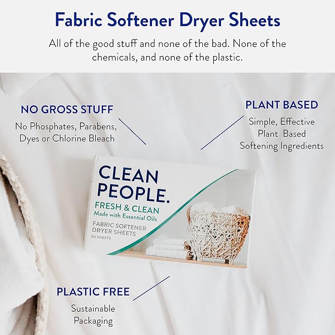 Clean People Ultra Concentrated Laundry Detergent Strips & Fabric Softener Sheets - Plant-Based, Eco Friendly Laundry Detergent 96ct & Dryer Sheets 160ct (Fresh Scent)