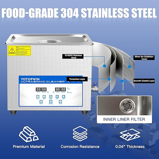 Large Professional Ultrasonic Cleaner 10L with Digital Timer & Heater Ultra Sonic Parts Cleaner Carburetor Cleaning Machine Lab Ultra Sound Cleaner Stainless Steel Tank, Fast Cleaning for Tools PCB