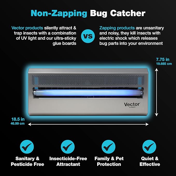 Catchmaster Vector 15 Silver, 800 sq. ft. Catch Radius, UV Light Fly Traps Indoor for Home, Gnat Traps for House Indoor, Electric UV Lamp Insect & Mosquito Killer, Bug Light for Kitchen, Shed, Garage