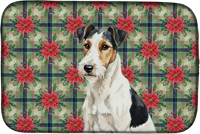 Caroline's Treasures Smooth Fox Terrier Christmas PoinsettIas Dish Drying Mat Absorbent Dish Drying Mat Pad for Kitchen Counter Dish Drainer Mat for Countertop, 14 x 21", Multicolor
