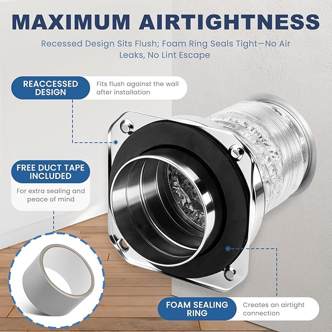 Yixiang Magnetic Dryer Vent Connector Kit，Magnetic Dryer Hose Connector 180 Degree, Quick Coupling Easy to Clean Airtight Seal, 3.3ft 4" Aluminum Foil Duct and 2 clamps