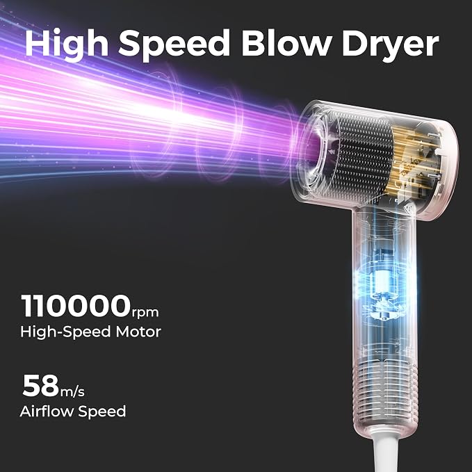 Dual Voltage Hair Dryer for Worldwide Travel, High-Speed Travel Hair Dryer for 5X Faster Drying, 200M Negative Ions, 0.69lb Portable Blow Dryer for Salon Results at Home & Abroad S4AT (Blue Dryer)