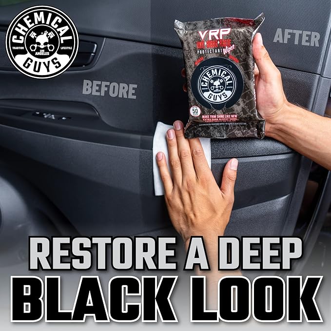 Chemical Guys PMWTVD10750 VRP Shine and Protectant Wipes Mega 100 Pack, For Vinyl, Rubber and Plastic Non-Greasy Dry-to-the-Touch Long Lasting Super Shine Dressing for Tires, Trim and More, (50 Ct)