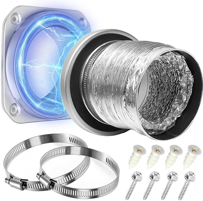 Magnetic Dryer Vent Coupler Kit, 4-Inch Quick-Connect Hose & Wall Plate, Strong Magnetic Connector for Easy On/Off, Airtight Seal, Heat-Resistant Aluminum Hose with Stainless Clamps, Screws & Anchors