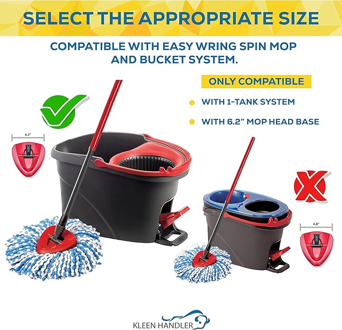 KLEEN HANDLER Microfiber Spin Mop Replacement Head Refills Compatible with O-Cedar EasyWring 1 Tank System, Blue, L (6-Pack)