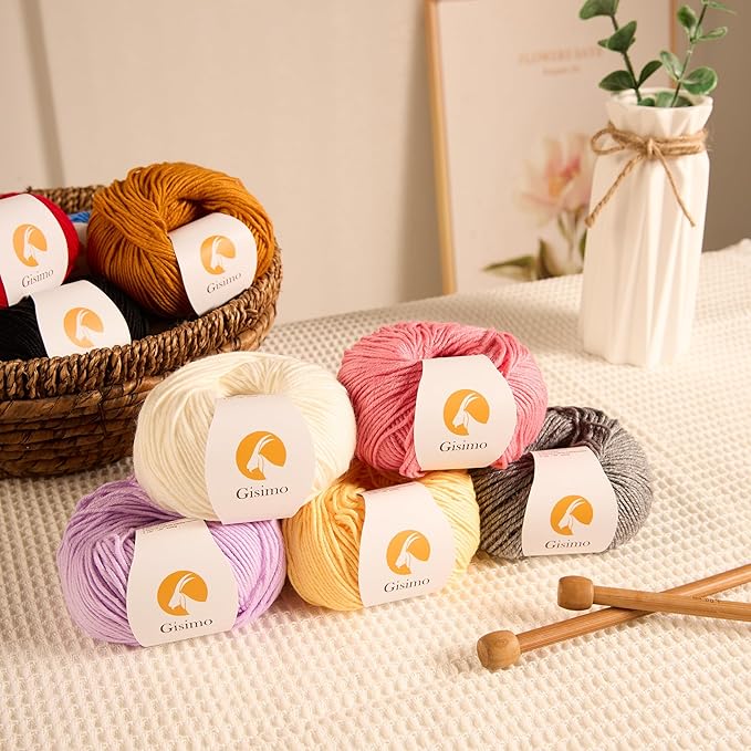 2 Balls Merino Wool Yarn, 12-Ply Luxurious and Soft Yarn for Hand Knitting & Crocheting, 1.76 OZ/50g, 120 yds/110 Meters（White,2Balls）