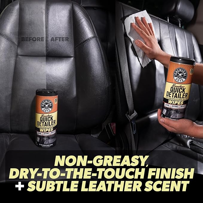 Chemical Guys Leather Quick Detailer Wipes in Canister (30 ct) (2 Pack) – Easy-Clean Conditioning Wipes for Leather Seats, Interiors & Accessories