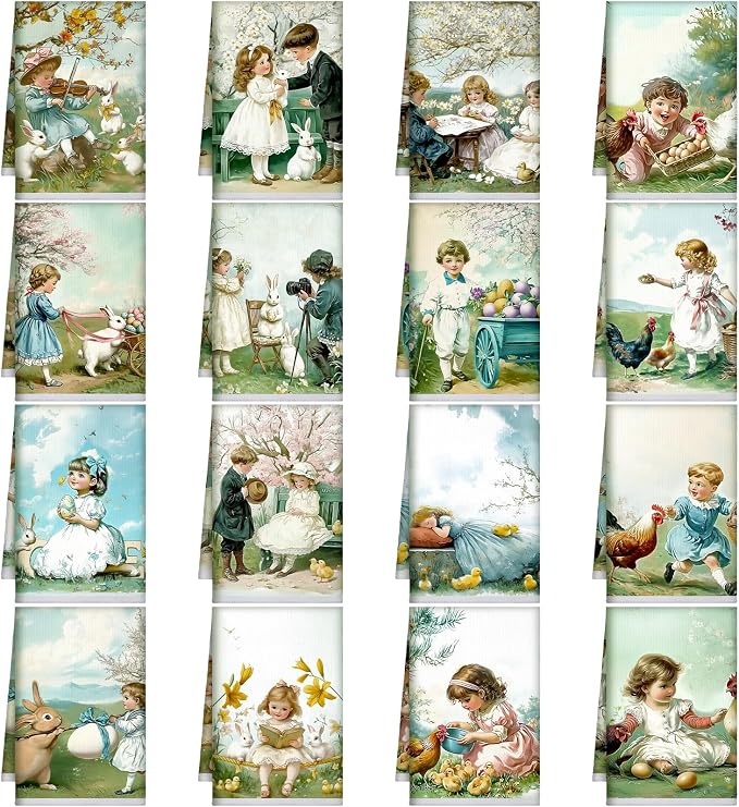 Bencailor 16 Pcs Vintage Kitchen Towels Bulk Bunny Dish Hand Towels Ultrafine Fiber Absorbent Vintage Rustic Tea Cloths for Spring Kitchen Bathroom Decor Gifts, 16 x 24 Inch