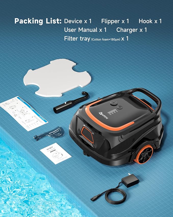 Cordless Robotic Pool Vacuum for Above Ground Pool, Automatic Pool Cleaner with Strong Suction, LED Indicator & Dual Filters, 2.5h Fast Charging, Self-Park