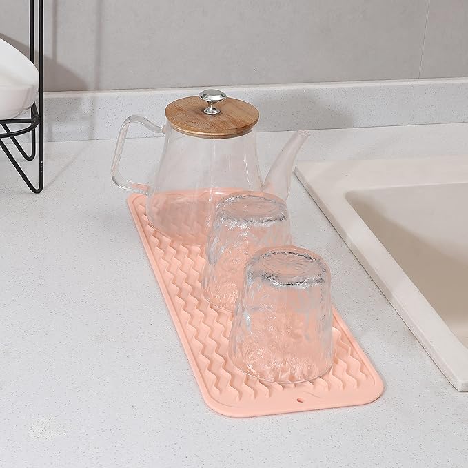 MicoYang Silicone Dish Drying Mat for Multiple Usage,Easy clean,Eco-friendly,Heat-resistant Silicone Mat for Kitchen Counter,Sink,Bar,Bottle,or Cup Pink M 17 inches x 6 inches