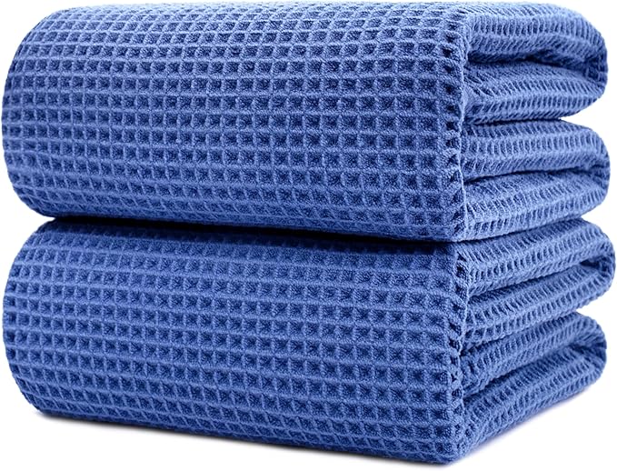 POLYTE 430 GSM Microfiber Quick Dry Lint Free Bath Sheet, 70 x 35 in, Set of 2 (Waffle Weave)