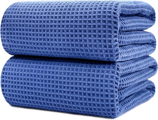 POLYTE 430 GSM Microfiber Quick Dry Lint Free Bath Sheet, 70 x 35 in, Set of 2 (Waffle Weave)