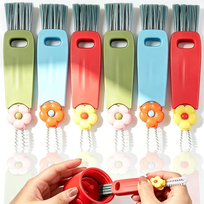 6pc 3 in 1 Cup Lid Cleaning Brush, 180° Rotatable Multifunctional Crevice Cleaner for Water Bottle Tumbler Baby Bottle, Cup Lid Gap Brush with Soft & Firm Bristles + Pick, 6 Pack