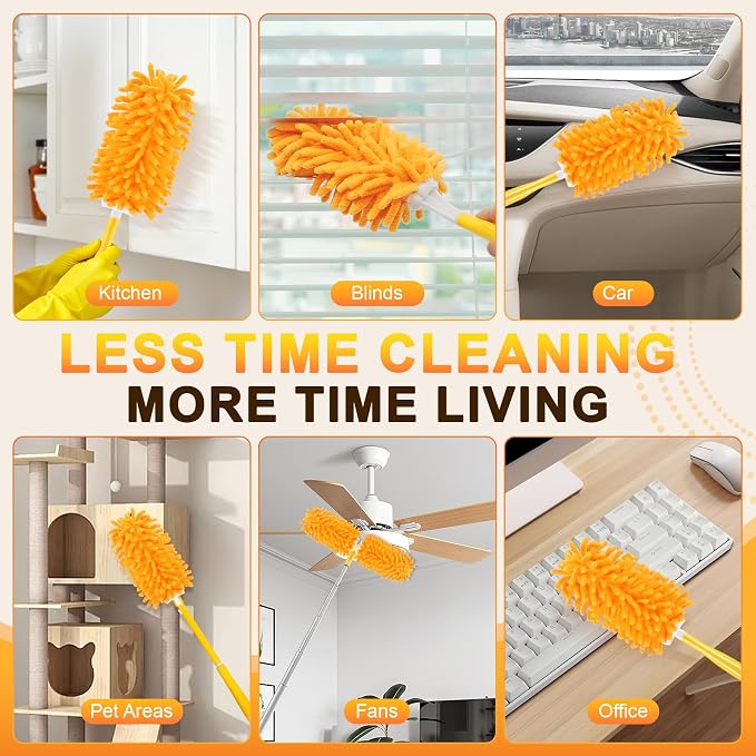 Duster Refill for Swiffer, 360 Dusters Heavy Duty Refills, Reusable Duster Kit for Home, Office, Furniture and Outdoor (9 Pack + 1 Handle)