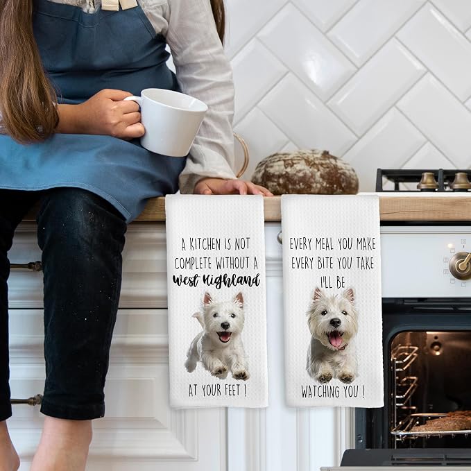 West Highland Dog Kitchen Towels Set of 2, Funny Dog Kitchen Decor, Dogs Gifts for Women Men Hand Towel, Pet Owner Gift Decorative Tea Towels Dish Towel 16x24 Inch