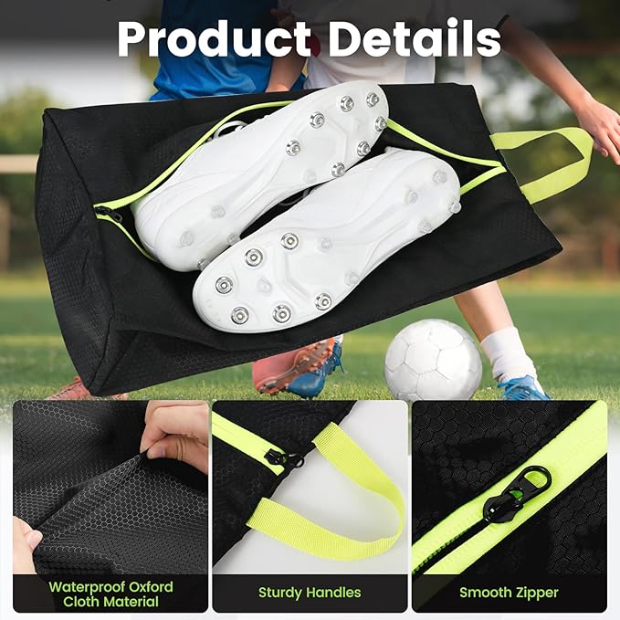 2 Pack Smell Proof Shoe Cleat Bags for Travel, Water-Resistant Golf Shoe Bags with Zipper and Handle, Odor Eliminating Athletic Shoe Bags for Gym Sports Travel, Black