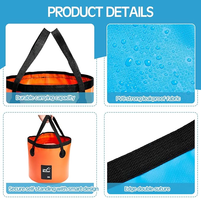 Tessco for you 3 Pcs 5 Gallon Bucket Collapsible Foldable Bucket with Handle for Beach Camping Fishing to Hold Water Folding Container Carry Bag Portable Fold up Lightweight