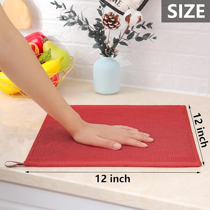 Homaxy 100% Cotton Waffle Weave Kitchen Dish Cloths, Ultra Soft Absorbent Quick Drying Dish Towels, 12 x 12 Inches, 18-Pack, Brick Red