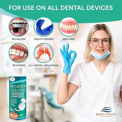 Ultrasonic Retainer Cleaner Solution Concentrate - Ultrasonic Denture Cleaner for Ultrasonic Machines - Cleans Mouthguards, Invisalign, and Nightguards - Updated Formula (Mint) (16 Ounces)