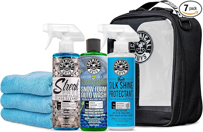 Chemical Guys Exterior Wash And Shine Kit With Storage Bag Car Wash Soap Glass Cleaner Tire And Trim Dressing Microfiber Towels Giftable Car Care Set