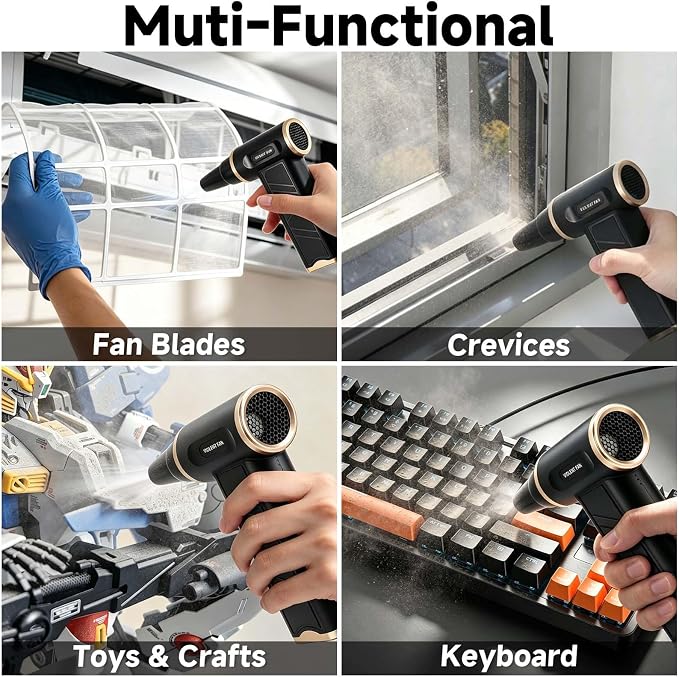 Compressed Air Duster-Super Power Cordless Air Duster, 3-Gear Adjustable Mini Blower with Rechargeable Battery, Dust Blower for Computer, Keyboard, House, Outdoor and Car
