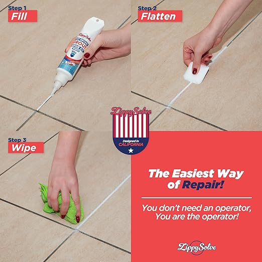 ZippySolve Tile Grout, Repair Kit, 2 Pack Grout Filler, Restore & Renew Tile Joints Line, Fast Drying Grout Paint Squeeze Tube for Bathroom Shower Kitchen Floor, Waterproof (17.6 oz, White)