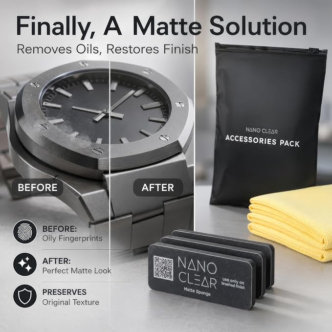 Nano Clear Accessories Pack – 3 Matte Sponges & 3 Microfiber Cloths | Watch Cleaning & Care Kit | Scratch-Free, Reusable, Lint-Free Cloth for Watches & Jewelry