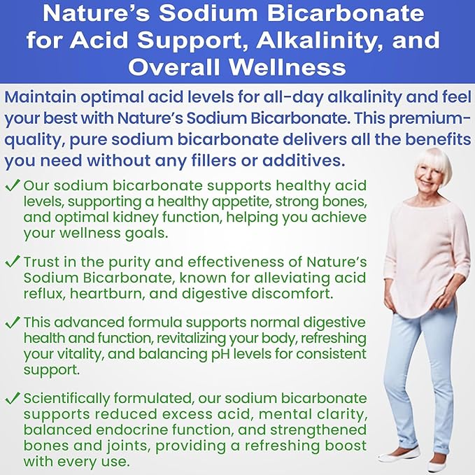 Nature’s Sodium Bicarbonate Organic Use Aluminum Free Baking Soda. No Chemical Pure Baking Soda Powder For Health & Wellness. Sodium Bicarbonate 2 lb