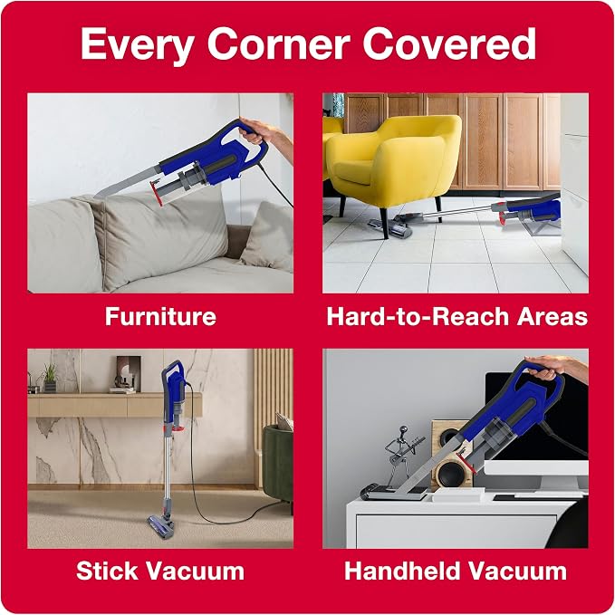 Koblenz Sagittarius Corded Stick Vacuum Cleaner, 3-in-1, 600W Motor, Brush Roll with LED, Cyclonic, Bagless 59 oz Dust Cup, Wall Mount, 16 ft Cord, Lightweight 5 lbs, Pet Hair, All Surfaces, SVK-631