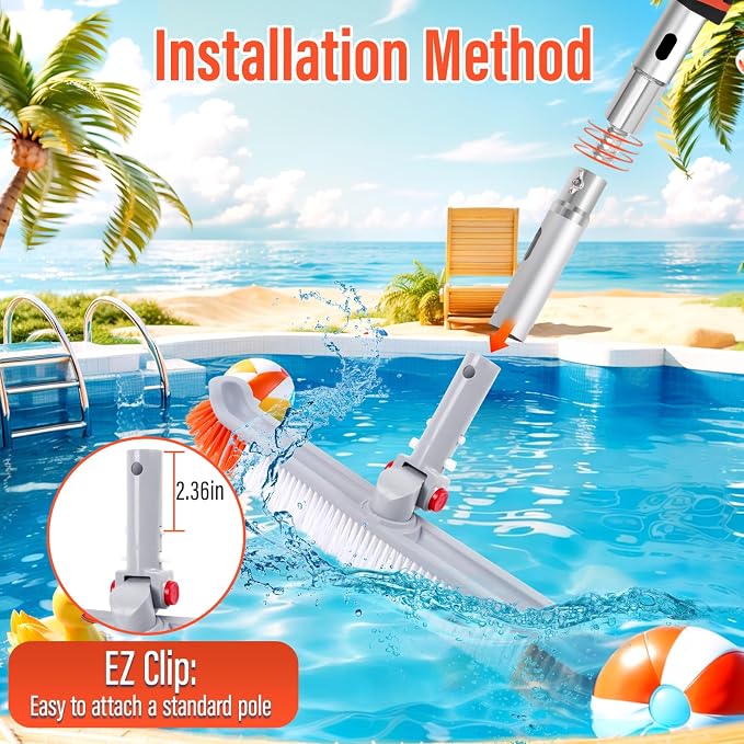16FT Telescoping Pool Pole with 19" Pool Brush Head,Reinforced Aluminum Adjustable Extension Pole,Heavy Duty Adjustable Pool Cleaning Pole for Inground & Above Ground Pool Wall Tile Floor Cleaning