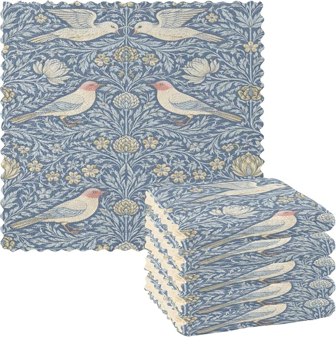ALAZA Dish Towels Kitchen Cleaning Cloths William Morris Prints Dish Cloths Super Absorbent Kitchen Towels Lint Free Bar Tea Soft Towel Kitchen Accessories Set of 6,11"x11"