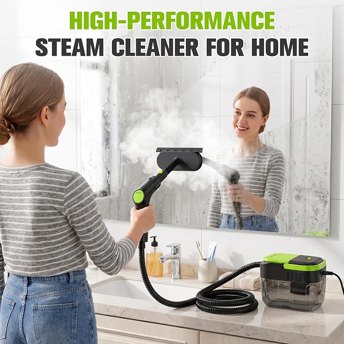 1500W Portable Steam Cleaner,10s Heat-Up,3-Level Adjustable Handle, 1.69 Quarts Large Tank,11 Pcs Accessories, Heavy Duty Steamer for Home Dirt, Grout, Floor, Grease,and Car Detailing