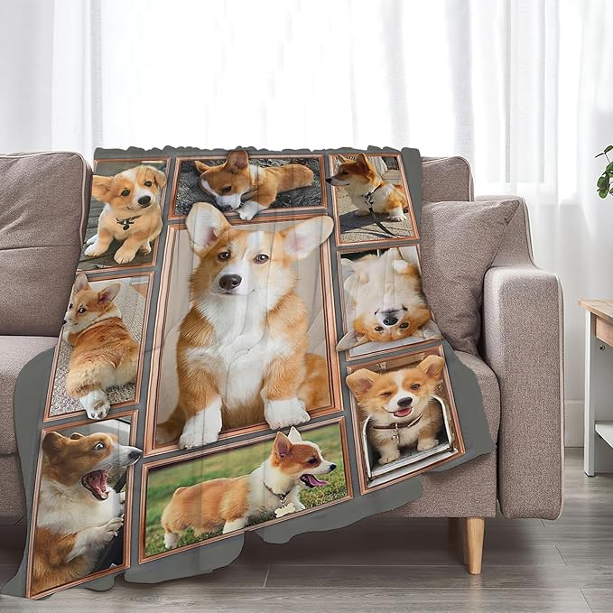 Tijuboni Corgi Throw Blanket Dog Gifts for Girls Boys Women Men Kids Adults Soft Flannel Fleece Blanket for Couch Sofa Bed Home Decor 60"x80"
