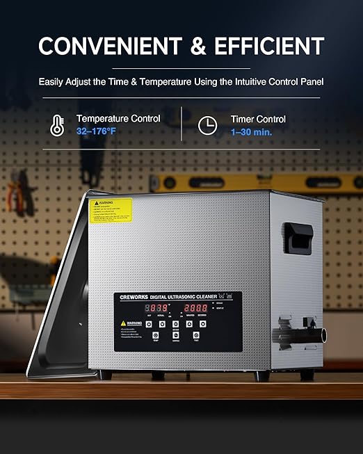 CREWORKS 10L Digital Ultrasonic Cleaner with Degas Gentle Modes, 2.6 gal. Ultrasonic Cleaning Machine, 240W Professional Ultrasound Cleaner with 300W Heater & 30 min Timer for Auto Machine Parts Tools