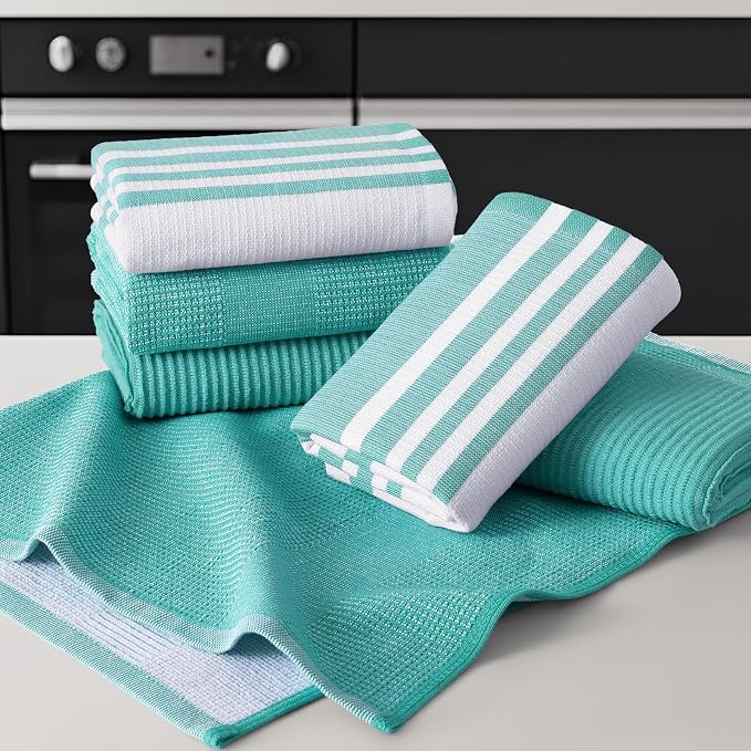 Homaxy Premium Kitchen Towels(18”x 28”, 6 Pack), Large Cotton 380 GSM Kitchen Hand Towels, Soft and Absorbent Terry Dish Towels, Multipurpose Tea Towel Set with Hanging Loop, Teal