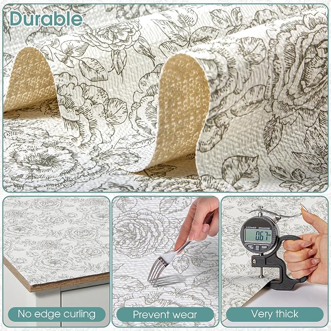 Drawer and Shelf Liner, Non-Slip Kitchen Cabinet Liners Non-Adhesive Thick Strong Grip Waterproof Washable Mats Protect Dresser Shelves Cupboard Bathroom Cabinets, Rose, 12 in X 10 FT