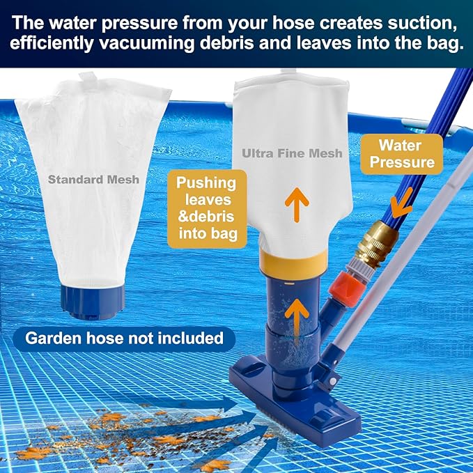 POOLAZA Pool Skimmer Net with Pole & Pool Vacuum Jet