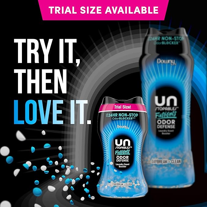Downy Unstopables Fusions Odor Defense In-Wash Laundry Scent Booster Beads, Daybreak + Clean Scent, 21.1 OZ, 2-in-1 Laundry Beads for Odor Defense