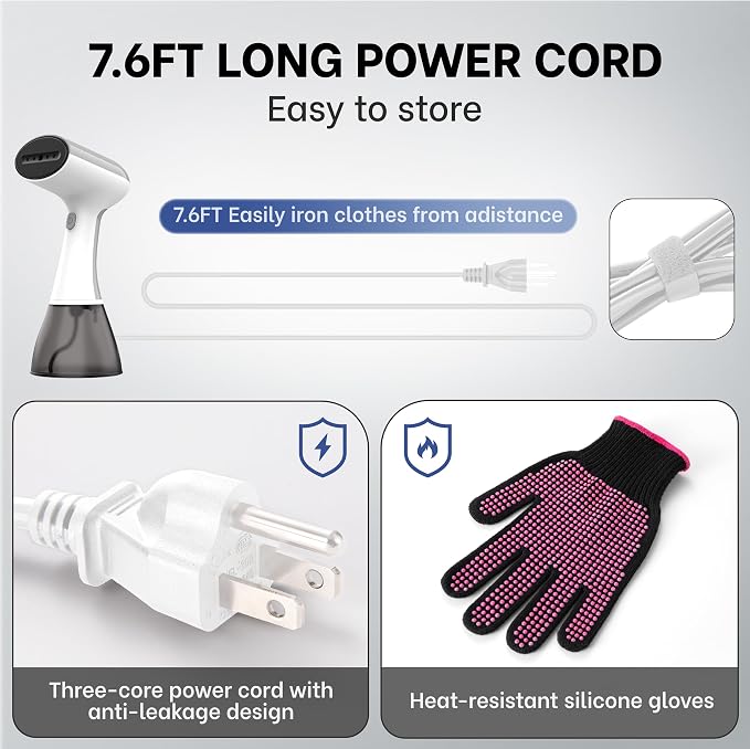 GS01 Handheld Clothes Steamer, 400ml Large Water Tank 1500W Fast Heat Up Portable Travel Wrinkle Remover (White)