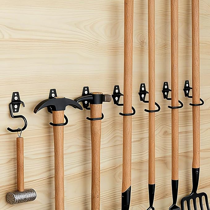 24 Pack Broom Holder Wall Mount, Heavy Duty S Hooks Tool Hangers Metal Garage Hooks for Brooms Mops Shovels Raks, Black