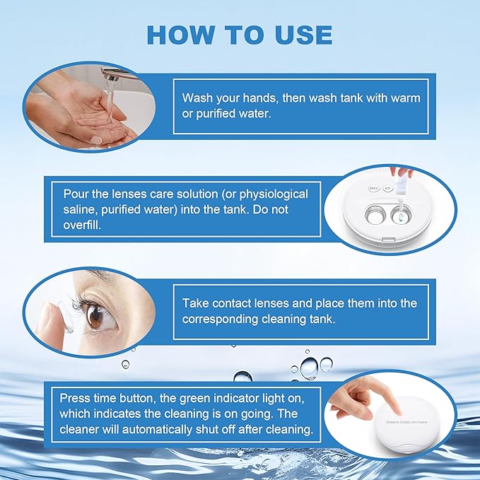 Ultrasonic Contact Lens Cleaner Rechargeable Eye Contact Cleaner with Vanity Mirror Compact Contact Lens Cleaner with Two Cleaning Modes Fits Hard, Soft, Multicolor Contact Lens