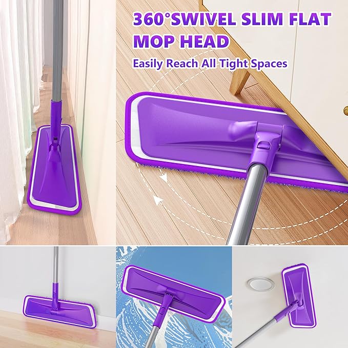 Microfiber Mops for Floor Cleaning - BPAWA Flat Floor Mop with 8 Reusable Washable Mop Pads fit for Swiffer Powermop Kitchen Wet Dry Dust Mop for Hardwood Laminate Wood Tile Ceramic Vinyl Wall Floors