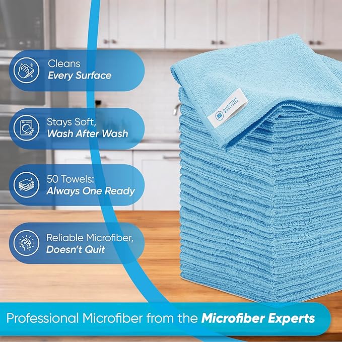 16" x 16" Economy All Purpose Microfiber Towels - 50 Pack (Green, 50 Pack)