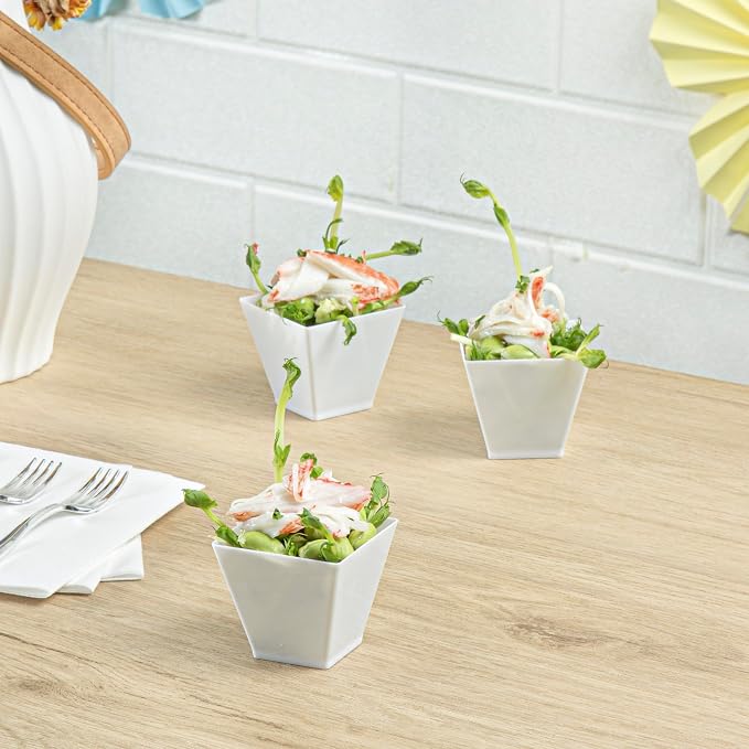 Restaurantware 2 Ounce Mini Kova Cups 20 Square Small Appetizer Cups - Lids Sold Separately Heavy-Duty White Plastic Parfait Cups Serve Mousse Puddings Or Samples For Weddings Or Parties