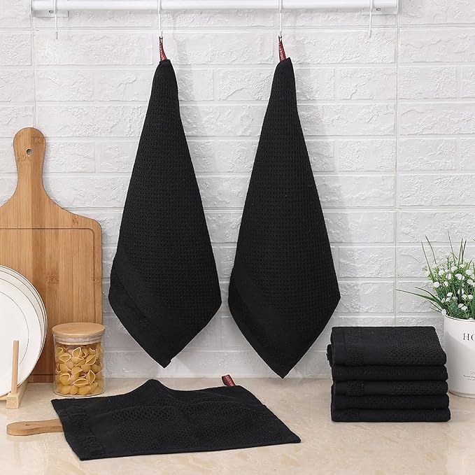 Homaxy Dish Cloths, 8 Pack - 12 x 12 Inches, Waffle Weave Super Soft and Absorbent Dish Towels and Extra Large Bamboo Cutting Board for Kitchen, 18x12.5 Wood XL Cutting Board